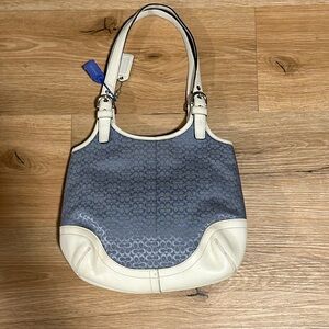 Authentic Coach Baby Blue & White Leather Logo Purse